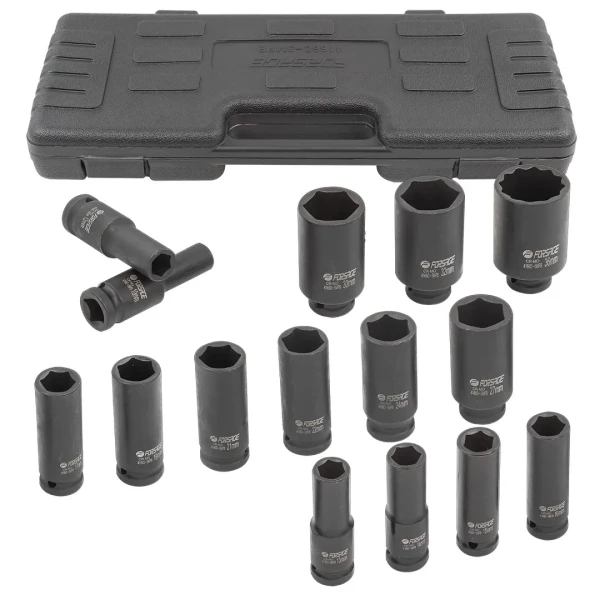 Набор головок ударных глубоких 15пр.,1/2''6гр.(10,12-17,19,21,22,24,27,30,32мм,36мм-12гр), в пластиковом кейсе