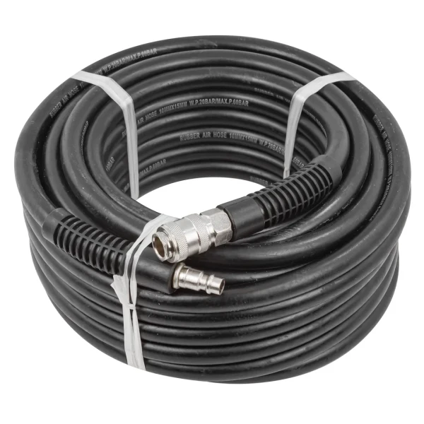 Шланг резиновый воздушный армированный с фитингами 10*15мм*15м (20-60бар, раб. t от -30 до +70°С)