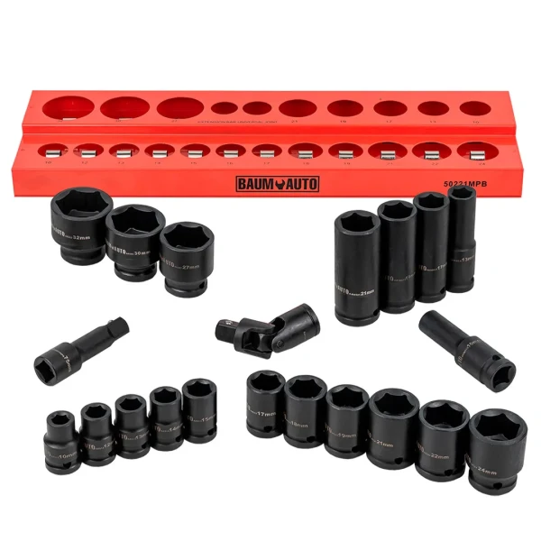 Набор головок ударных 22пр.1/2''(6-гр.)(10,12-19,21,22,24,27,30,32мм,глубокие-10,13,17,19,21мм,удлинитель 75мм,кардан),в кейсе