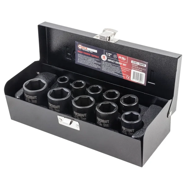 Набор головок ударных,10пр. 1/2''6гр.(10,12,13,14,15,17,19,21,22,24),в метал. кейсе