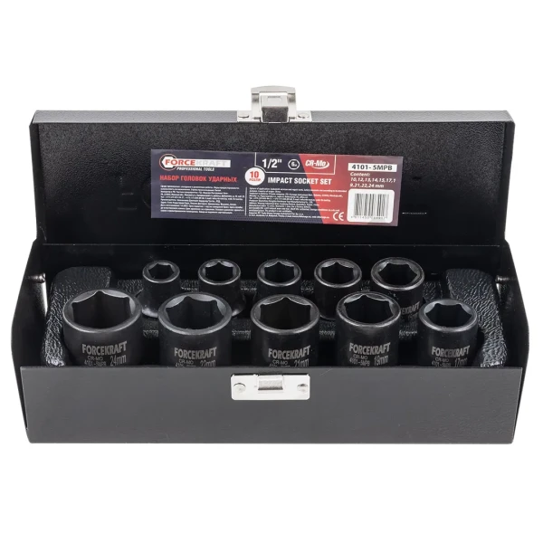 Набор головок ударных,10пр. 1/2''6гр.(10,12,13,14,15,17,19,21,22,24),в метал. кейсе