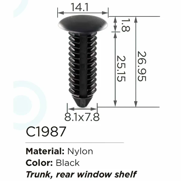 Клипса для крепления внутренней обшивки а/м БМВ/ Вольво пластиковая (100шт/уп.)