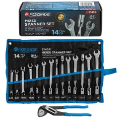 Набор ключей комбинированный 14пр.(разрезные:8х10,9х11,12х13,14х17мм,торц.шарнир-е:8х10,10х11,12х13мм,рожково-торцевые:8,10,12,13,14,17,19мм),на полот