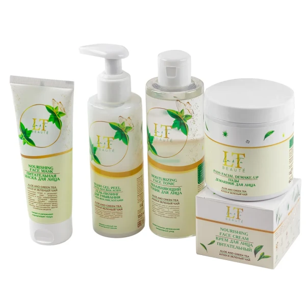 Набор Алоэ и зеленый чай(питательная маска.ПЭДЫ,крем для лица.гель-пилинг.тоник для лица.пакет 250*250)
