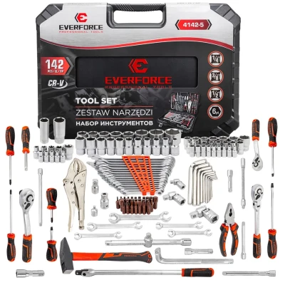 Набор инструментов 142пр. 1/4'', 3/8'', 1/2''(6гр.)