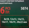 Набор ключей торцевых шарнирных,6пр. (8х10, 12х13, 14х15, 16х17, 18х19, 20х22мм),на полотне