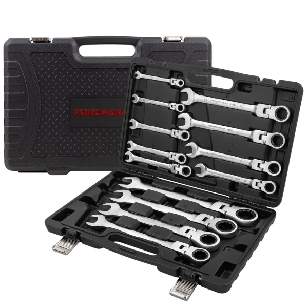 Набор ключей комбинированных трещоточных с шарниром 13пр.