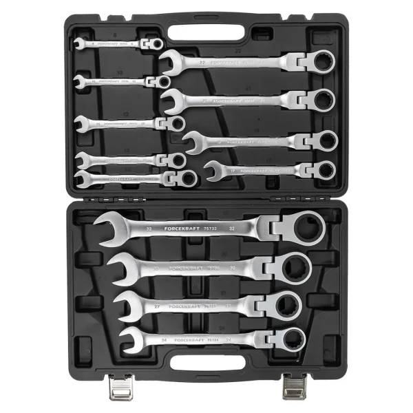 Набор ключей комбинированных трещоточных с шарниром 13пр.