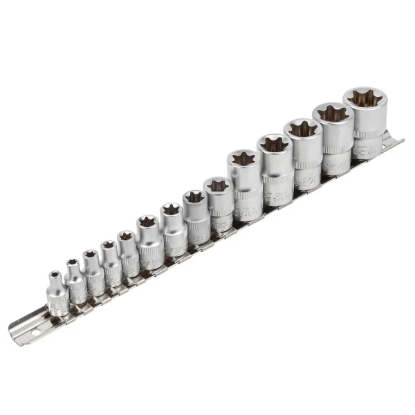 Набор головок Е-профиль 15пр. 1/4''&3/8''&1/2''(1/4''Е4-Е8,3/8''Е10-Е14,1/2''Е16-Е24) на планке