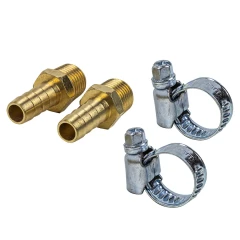 Штуцер пневматический наруж. резьба 1/4''- ''елочка''8мм ( к-т 2 шт. + хомуты для крепежа) в блистере