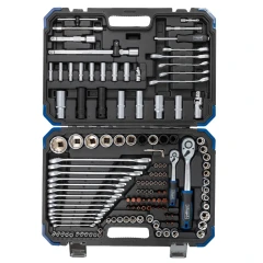 Набор инструментов 125+6пр.1/4''1/2''(6-гран.)(4-36мм,36-12гр.)+(ключи трещоточные:8х10,12х13мм, ключи резрезные:8х10,9х11,12х13мм)