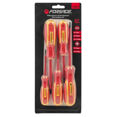 Набор отверток диэлектрических 5пр (SL 3х75, 4х100, 5.5х125мм, РН 1х80, 2х100мм), в блистере