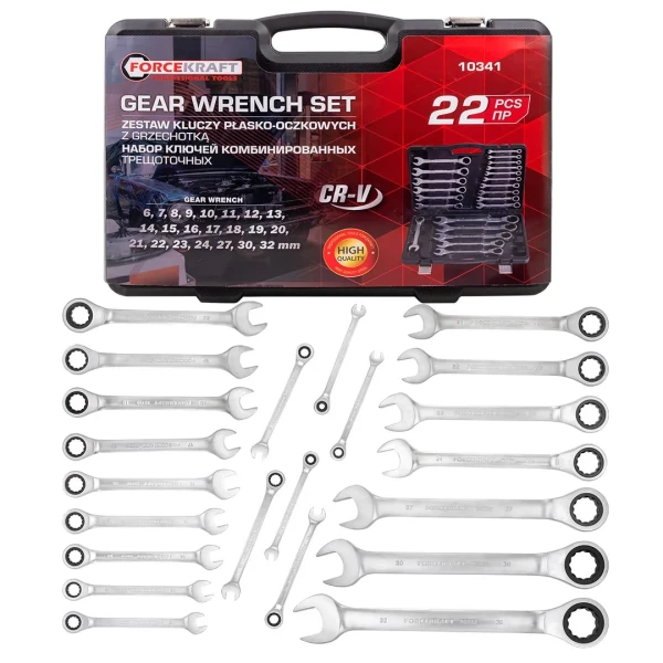 Набор ключей комбинированных трещоточных 22пр.