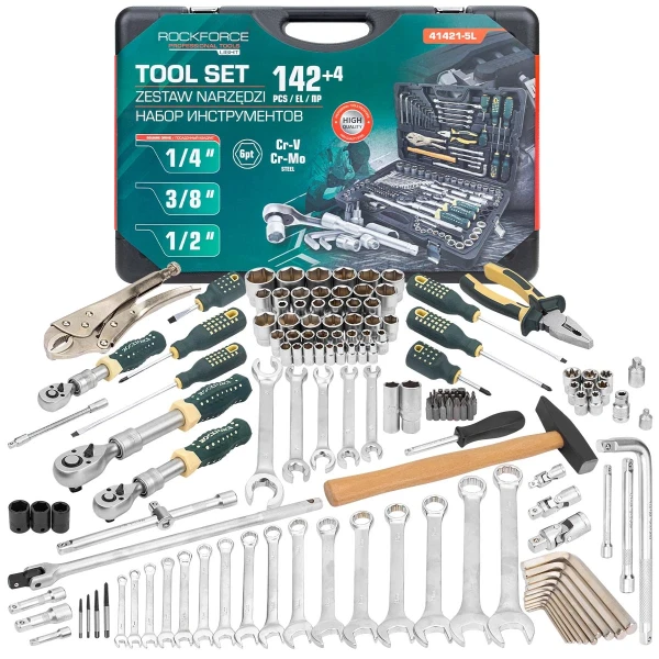 Набор инструментов 142+4пр. 1/4'', 3/8'', 1/2''(6гр.)