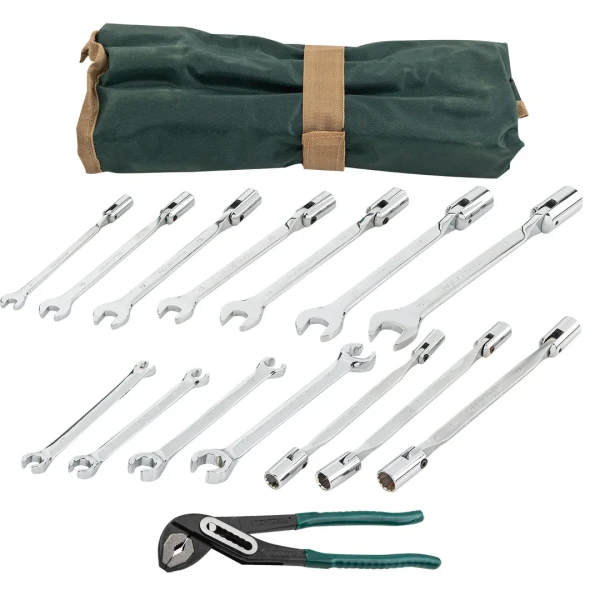 Набор ключей комбинированный 14пр.(разрезные:8х10,9х11,12х13,14х17мм,торц.шарнир-е:8х10,10х11,12х13мм,рожково-торцевые:8,10,12,13,14,17,19мм),на полот