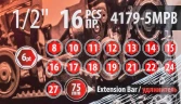 Набор головок 16пр.1/2''( 6гр) (8-10-11-12-13-14-15-16-17-18-19-21-22-24-27)+удлинитель 75мм)в кейсе