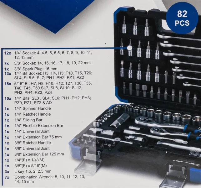 Набор инструментов 82 пр. 1/4''3/8''(6гр.)(4-22мм)