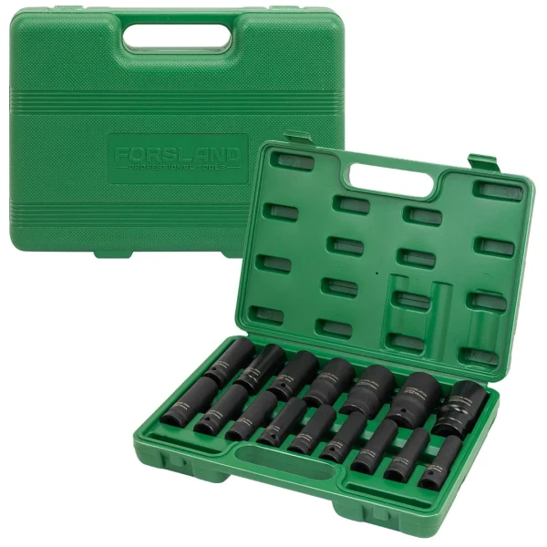 Набор головок ударных глубоких 16пр. 1/2'' 6гр.(10-19,21,22,24,27,30,32мм)в кейсе
