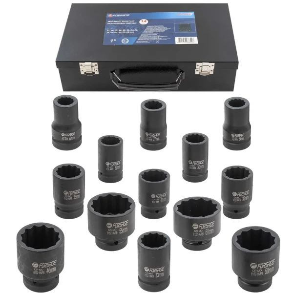 Набор головок ударных глубоких 1''14пр. (12гр.) (22,24,27,30,32,33,34,36,38,41,46,50,55,60мм)