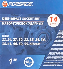 Набор головок ударных глубоких 1''14пр. (12гр.) (22,24,27,30,32,33,34,36,38,41,46,50,55,60мм)