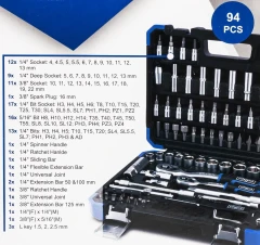 Набор инструментов 94 пр. 1/4'', 3/8''(6гр.) (4-22мм)