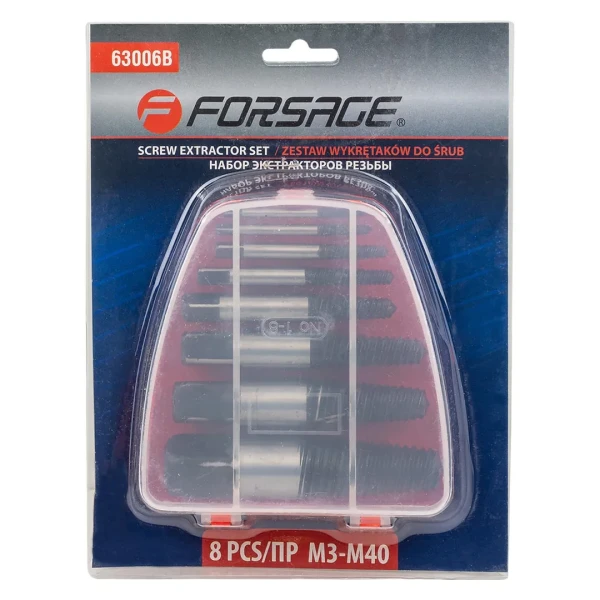 Набор экстракторов резьбы HSS 4241,8пр.(Ø:3-6мм, 6-8мм, 8-11мм, 11-14мм, 14-18мм, 18-22мм, 20-22мм, 22-26мм, ''мелкий шаг''), в пластиковом футляре