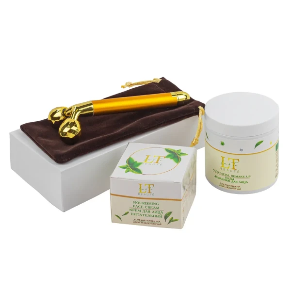 Набор Алоэ и зеленый чай(массажер(белая уп).крем для лица.ПЭДЫ.пакет 250*250)