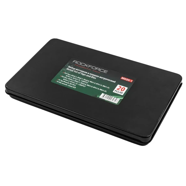 Набор метчиков и плашек метрический 20пр. (М3х0.5, М4х0.7, М5х0.8, М6х1, М7х1, М8х1.25, М9х1.25, М10х1.5, М12х1.75), в металлическом кейсе