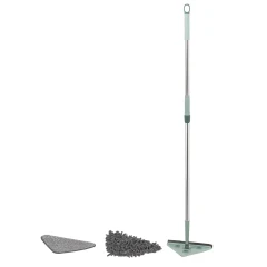 Швабра поворотная с телескопической ручкой треугольная для влажной/сухой уборки в комплекте со сменной насадкой(27х22х22см,L 77-115см)