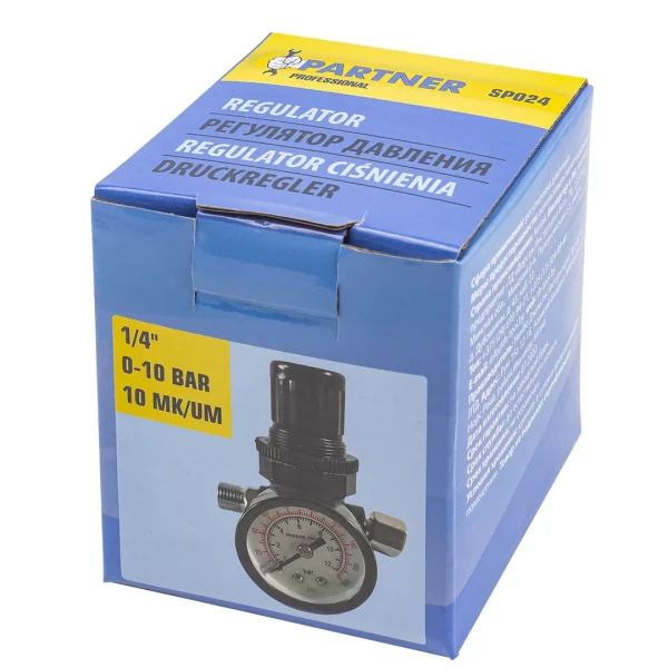 Регулятор давления воздуха 1/4''(F)x1/4''(M)+б/с поворотный(0-10bar,раб. температура 5°-60°)