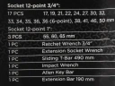 Набор инструментов ударных 26пр, 3/4''1''(12гр.) (17,19,22,24,27,30,32,33,34,35,36,36-6гр,38,41,46,50мм,1'':55,60,65мм)