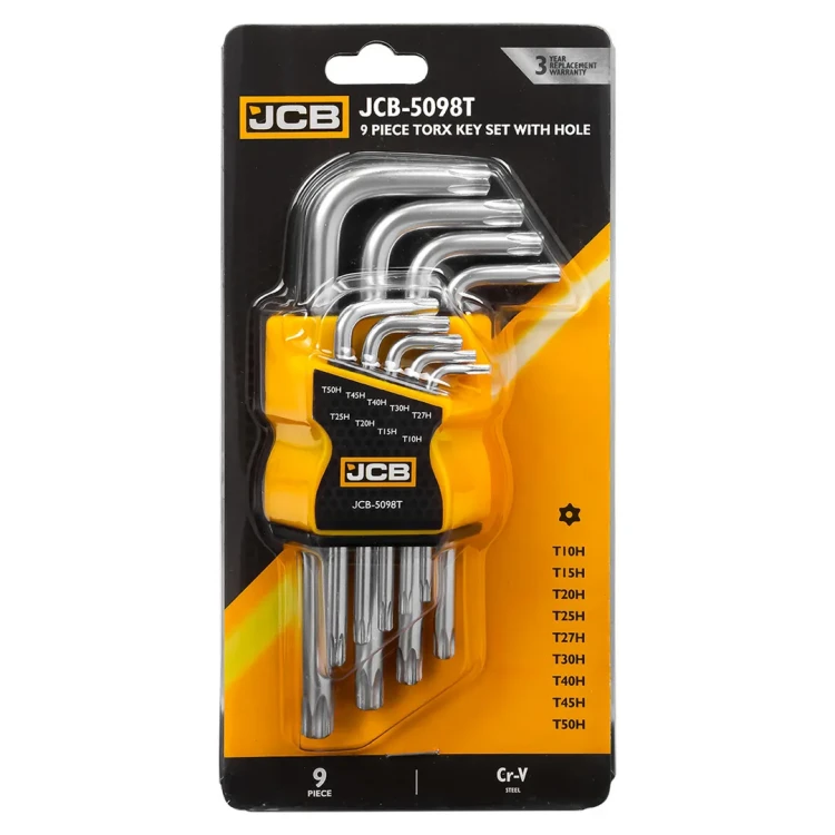Ключи Г-образные TORX с отверстием, набор 9пр. (Т10Н, Т15Н, Т20Н, Т25Н, Т27Н, Т30Н, Т40Т, Т45Н, Т50Н)