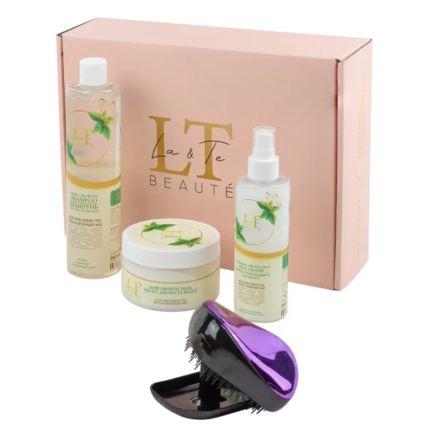 Набор Алоэ и зеленый чай(шампунь.спрей термозащита.маска для роста волос.расческа.повязка.упаковка)