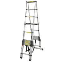 Лестница-стремянка телескопическая алюминиевая двухсекционная (3.8+3.8м,13+13ступенек, max нагрузка 150кг, вес 21.5кг)