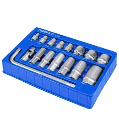 Набор головок 16 пр. в ложементе (коротк:10,12-15,27,30,32мм, глубок: 17,19,21,22,24,36мм, вороток Г-образный 1/2''250мм, кардан 1/2'')