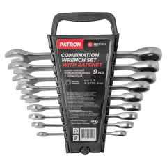 Набор ключей комбинированных трещоточных 9пр (8,10,12,13,14,16,17,18,19мм), в пластиковом держателе