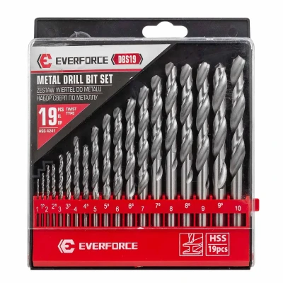 Набор сверл по металлу HSS, 19пр.(1/1.5/2/2.5/3/3.5/4/4.5/5/5.5/6/6.5/7/7.5/8/8.5/9/9.5/10мм), в пластиковом футляре