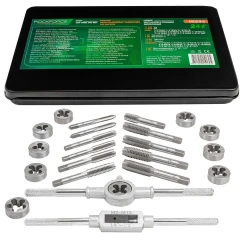 Набор метчиков и плашек дюймовый 24пр. (1/4, 5/16, 3/8, 7/16, 1/2), в металлическом кейсе