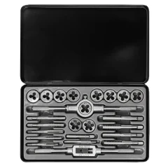 Набор метчиков и плашек дюймовый 24пр. (1/4, 5/16, 3/8, 7/16, 1/2), в металлическом кейсе