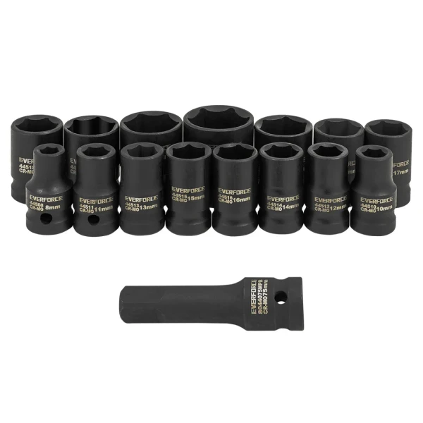 Набор головок 16пр.1/2''( 6гр) (8-10-11-12-13-14-15-16-17-18-19-21-22-24-27)+удлинитель 75мм)в кейсе