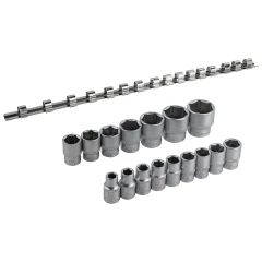 Набор головок 16пр. 1/2''6гр.(10-19,21,22,24,27,30,32мм), на планке