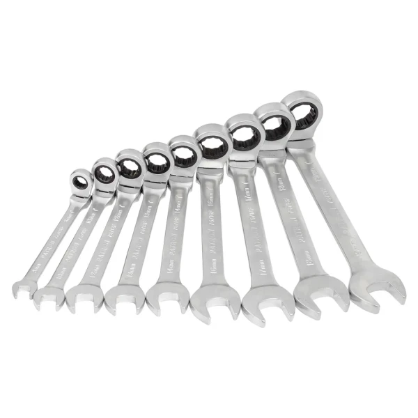 Набор ключей комбинированных трещоточных с шарниром 9пр. (8,10,12,13,14,16,17,18,19мм), в пластиковом держателе