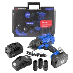 Гайковерт ударный аккумуляторный 1/2''+набор головок ударных глуб.17,19,21мм(2 БАТАРЕИ,20V,5.0AH LI-ION,1550об/мин,3 реж.усилия:130,400,1356Нм),в кейсе