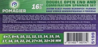 Ключи комбинированные и рожковые, набор 16пр. (6х7,8х9,10-19,22,24,27х30,32х36мм) на полотне