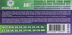 Ключи комбинированные и рожковые, набор 16пр. (6х7,8х9,10-19,22,24,27х30,32х36мм) на полотне