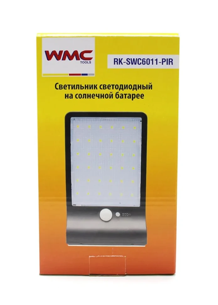 Светильник светодиодный на солнечной батарее с датчиком движения (5.5V,2.5W,18650Li,3.7V,2000mAh,36SMD Led,6500К,раб. время8-10ч,заряд.4-6ч,IP44,180х1