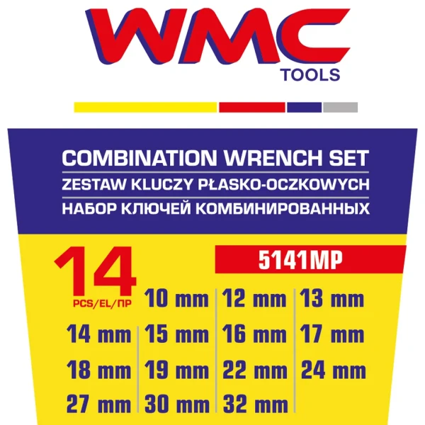 Набор ключей комбинированных 14пр. (10, 12-19, 22, 24, 27, 30, 32мм),в пластиковом держателе