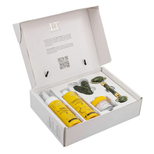Набор Мед и молоко для жирной кожи лица(тоник LT-1213,крем-LT1237.пенка-LT-1275.скребок гуаша.массажный ролик зеленый)