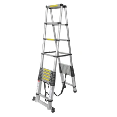 Лестница-стремянка телескопическая алюминиевая двухсекционная (4.1+4.1м,14+14ступенек, max нагрузка 150кг, вес 24.3кг)