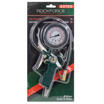 Пистолет для подкачки шин с аналоговым манометром и шлангом (0-16bar, манометр заполнен глицерином), в блистере